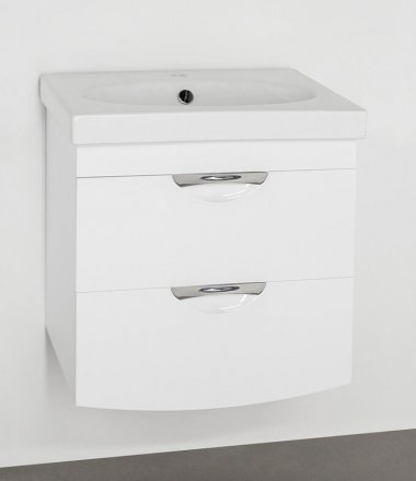 Тумба Style Line с раковиной подвесная Жасмин 2 (2 ящ.), Комо 60, Люкс белая, PLUS